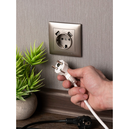 Валенсия лицевая панель розетки 1-местной с/з 16А кашемир с защ. штор. с 2 USB 2,1А EKF PROxima