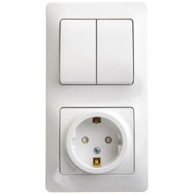 Systeme Electric Glossa Бел Блок: розетка с/з со шторками и 2-кл. выключатель