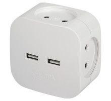 ЭРА Разветвитель электрический SP-4-USB-W на 4 розетки + 2xUSB 2400mA без заземления 10А белый