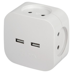 ЭРА Разветвитель электрический SP-4-USB-W на 4 розетки + 2xUSB 2400mA без заземления 10А белый