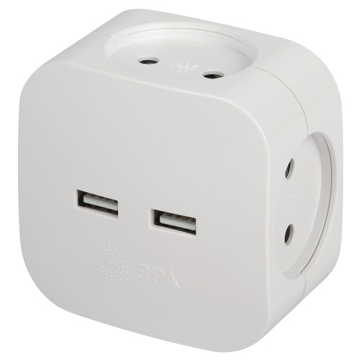 Разветвитель электрический ЭРА SP-4-USB-W на 4 розетки + 2xUSB 2400mA без заземления 10А белый