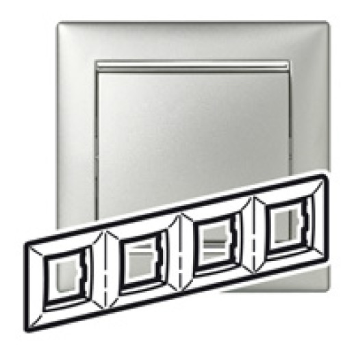 Рамка 4 поста - Legrand Valena - алюминий/серебряный штрих