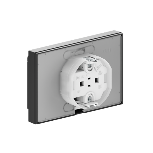 Механизм розетки двойной, 16А, IP44, с заземлением, со шторками, с рамкой, с крышками, чёрный Эпика EKF