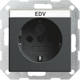 Gira S-55 Антрацит Розетка с/з с затвором (shutter), символом  и полем для надписи