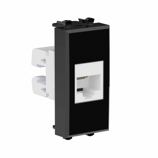 Телефонная розетка RJ-12 без шторки модульная, Avanti, черный квадрат, 1 модуль