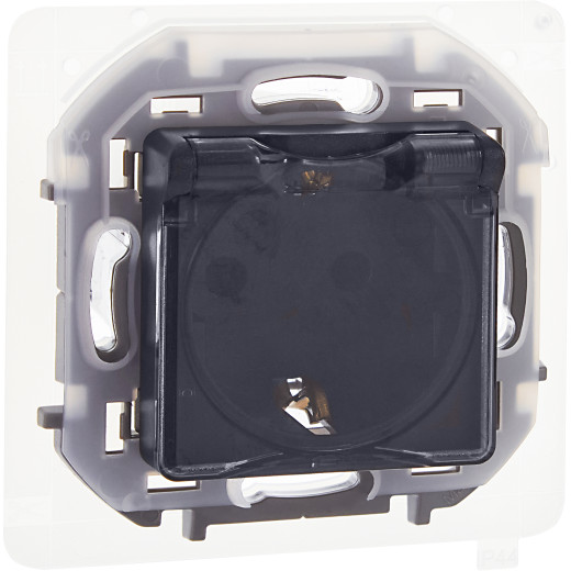 Розетка с заземлением IP44 - Legrand/Daccord Inspiria - со шторками с защитной крышкой 16А 250В винтовые зажимы - антрацит