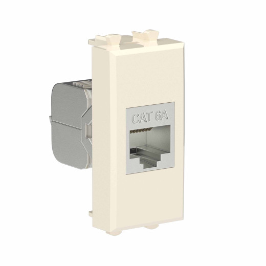Компьютерная розетка RJ-45 без шторки модульная, кат.6А экранированная, Avanti, ванильная дымка, 1 модуль