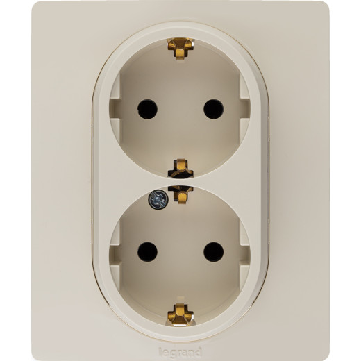 Розетка двойная с заземлением - Legrand Etika - без шторок в сборе 16А 250В винтовые зажимы - слоновая кость