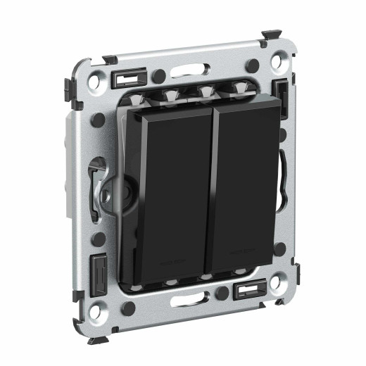 Инвертор двухклавишный в стену, Avanti, черный квадрат