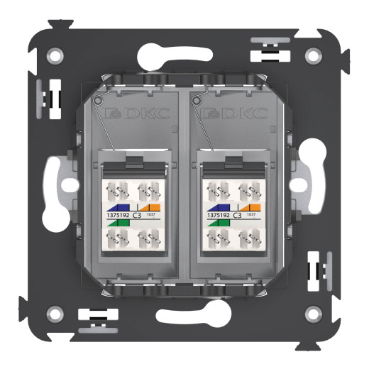 Телефонная розетка RJ-12 в стену двойная, Avanti, закаленная сталь