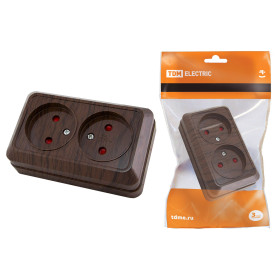 TDM Розетка двойная 2П открытой установки с з/ш IP20 10А, бук 