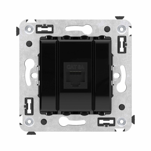 Компьютерная розетка RJ-45 без шторки в стену, кат.6A одинарная, Avanti, черный квадрат