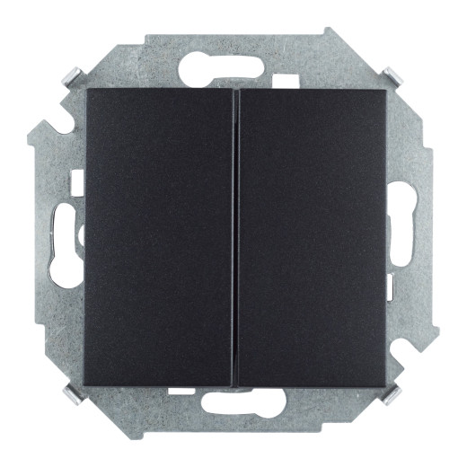 Выключатель двухклавишнный проходной (переключатель), 16А, 250В, винтовой зажим, графит