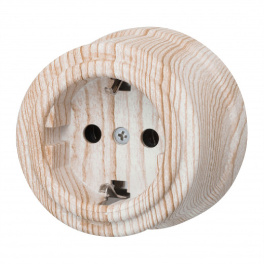 Розетка с заземляющим контактом, пластик,  цвет Карельская сосна