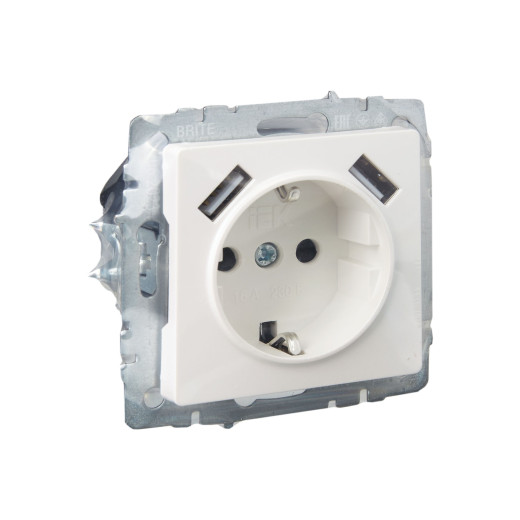 BRITE Роз. с з/к/ш 16А с USB A+A 2,1А РЮш10-1-БрЖ жемч. IEK