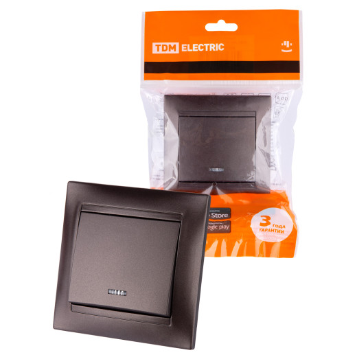 Выключатель 1 кл. с подсветкой 10А шоколад 