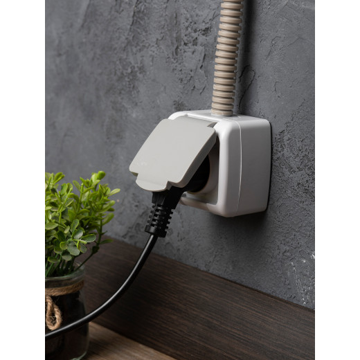 Мурманск Розетка 1-местная 16А с заземлением с крышкой IP54 серый с защитными шторками EKF