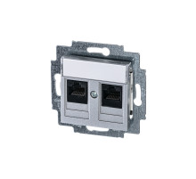 ABB EPJ Levit серебро / дымчатый чёрный Розетка компьютерная, 2хRJ45 кат,5e, серебро