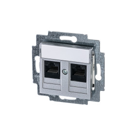 ABB EPJ Levit серебро / дымчатый чёрный Розетка компьютерная, 2хRJ45 кат,5e, серебро