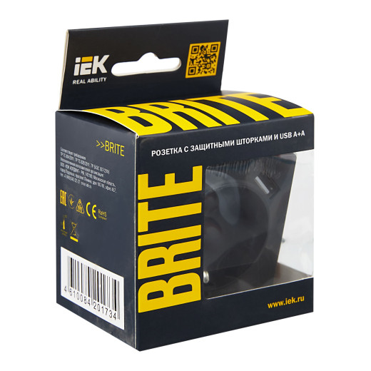 BRITE Роз. с з/к/ш 16А с USB A+A 2,1А РЮш10-1-БрГ граф. IEK