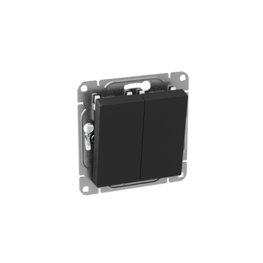 Механизм выключателя, двухклавишный, проходной, чёрный Эпика EKF