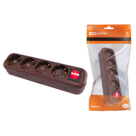 TDM Колодка розеточная 4 гнезда 2П+3 с выключателем16А 250В 