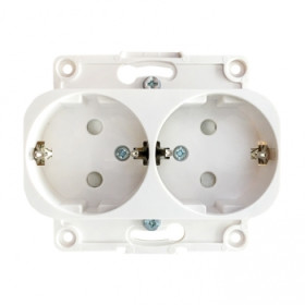 EKF PROxima Стокгольм Белый Розетка 2-ая с/з, со шторками, 16А.
