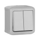 Переключатель двухклавишный - Legrand Quteo - IP44 10A 250В винтовые зажимы накладной монтаж - серый