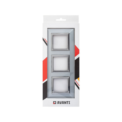 Рамка из металла 3 поста (6 мод.), Avanti, светло-серебристая