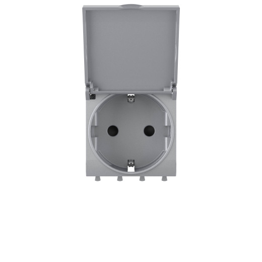 Розетка с крышкой модульная, 2P+E, с з/ш, Avanti, закаленная сталь, 2 модуля
