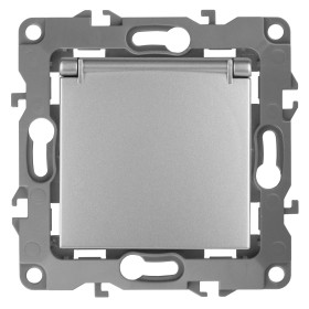 ЭРА Розетка Серия 12 12-2103-03 с заземлением 2P+E Schuko со шторками с крышкой 16A-250В IP20 алюминий