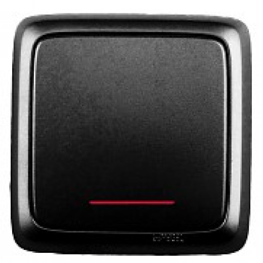 ВА10-114-08 Выключатель открытой установки, одноклавишный, с индикацией, с изолирующей пластиной, цвет черный