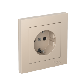 Systeme Electric AtlasDesign Песочный Розетка с заземлением со шторками, 16А, в сборе, быстрозажим. клем.