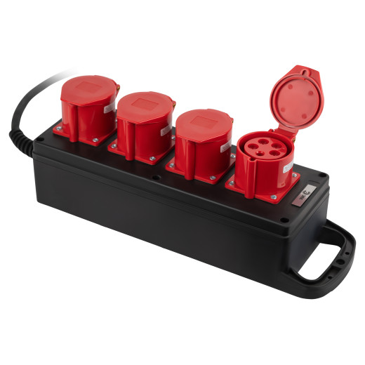 Удлинитель силовой ЭРА IND380-U-4e-5x4-10m-IP44 на 380В на каучуковой колодке 4 розетки 4xCEE 5P 10м КГ 5х4 32A IP44