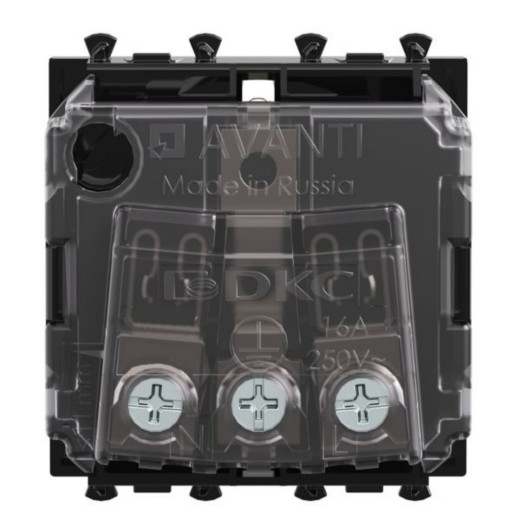 Розетка модульная, 2P+E, с з/ш, Avanti, черный квадрат, 2 модуля