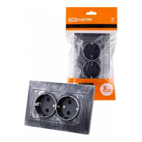 TDM Розетка двойная 2П+З 16А 250В с защ. шт. старинное серебро 