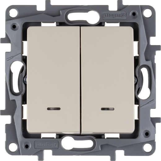 Выключатель двухклавишный с подсветкой/индикацией - Legrand Etika - 10А 250В безвинтовые зажимы - слоновая кость