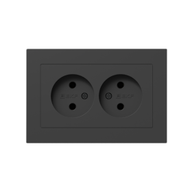 EKF Эпика Механизм розетки двойной, 16А, без заземления, без шторок, с рамкой, чёрный.