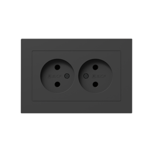Механизм розетки двойной, 16А, без заземления, без шторок, с рамкой, чёрный Эпика EKF