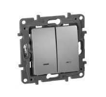 Legrand Etika Алюминий Переключатель 2-клавишный с подсветкой, 10А, Автоматические клеммы.