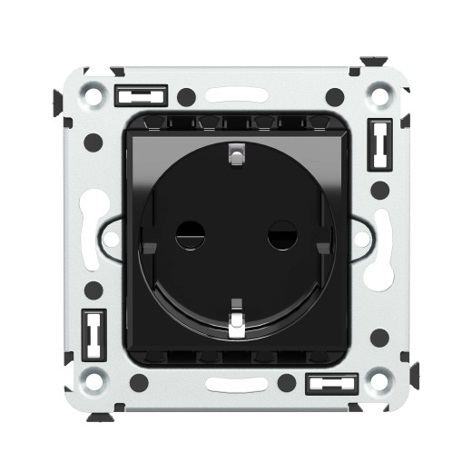 Розетка в стену, 2P+E, с з/ш, Avanti, черный квадрат