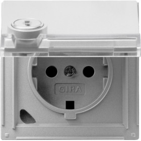 Gira TX-44 Алюминий Розетка с крышкой и с замком (2станд. ключа в компл.)