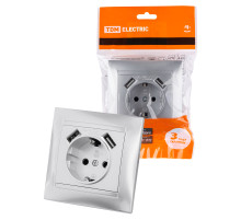 TDM Розетка 2П+З 16А 250В + 2 USB порта 2,1А 5В металлик 