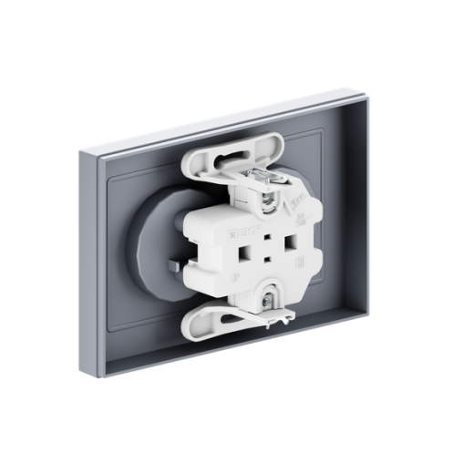 Механизм розетки двойной, 16А, без заземления, без шторок, с рамкой, алюминий Эпика EKF