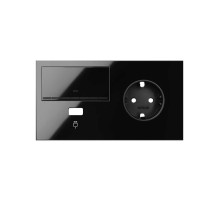 Simon 100 Черный глянец Кит 2 поста, фронт. Накладка на 1 розетку Schuko (справа) + 1 з/у USB SC + 1 клавиша светорегулятора