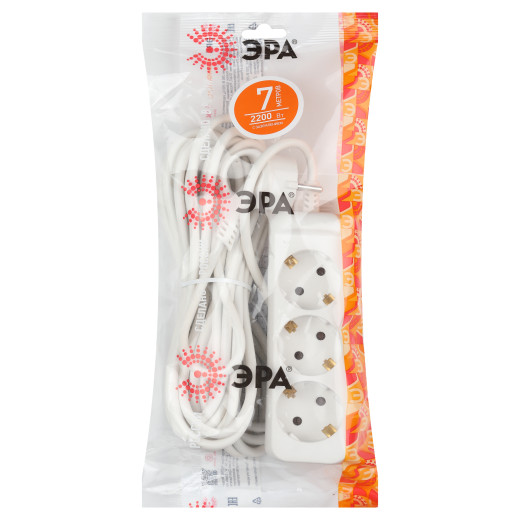 Удлинитель электрический ЭРА  UX-3e-7m с заземлением 3 розетки 7м ПВС 3x0,75мм2 10А