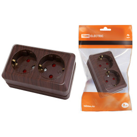 TDM Розетка двойная 2П+З открытой установки с з/ш IP20 16А, бук 