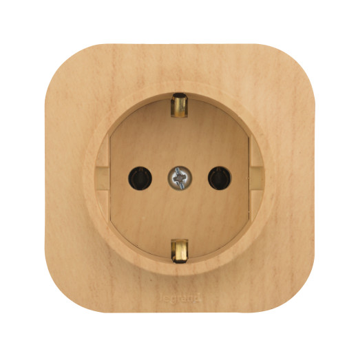 Розетка с заземлением - Legrand Quteo - без шторок IP20 16А 250В винтовые зажимы накладной монтаж - дерево