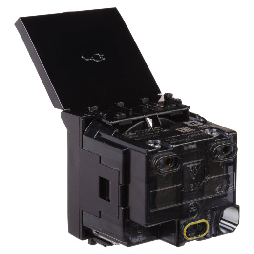 Розетка с крышкой модульная, 2P+E, с з/ш, Avanti, черный квадрат, 2 модуля