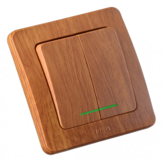 ВС10-352-05 Выключатель скрытой установки, двухклавишный, с индикацией, цвет дуб
